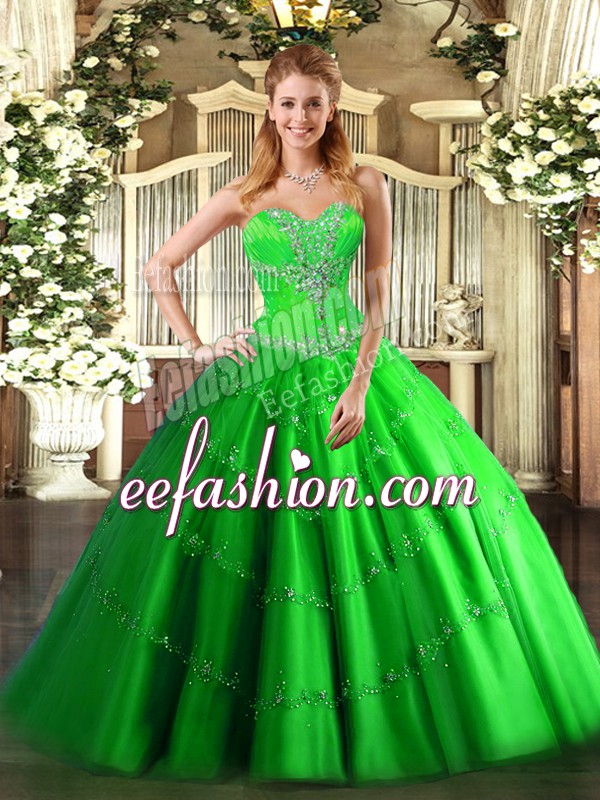  Tulle Lace Up Quinceanera Gowns Sleeveless Floor Length Beading
