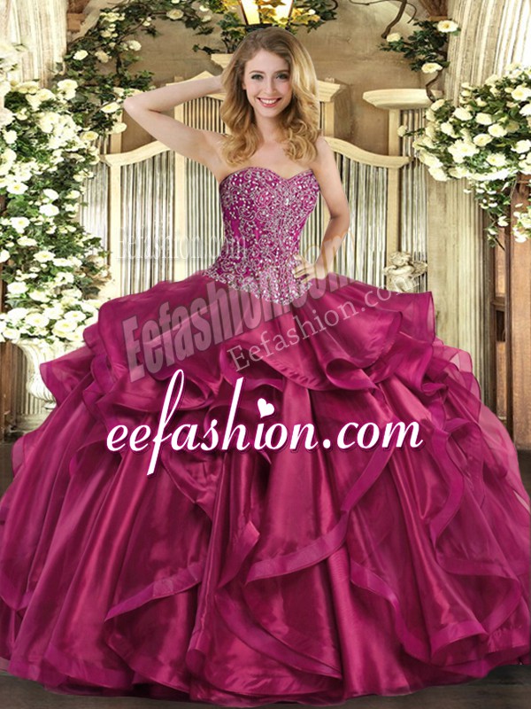 Cute Sleeveless Beading and Ruffles Lace Up Quinceanera Gowns