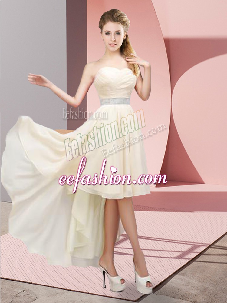  Champagne Sleeveless High Low Beading Lace Up Dress for Prom