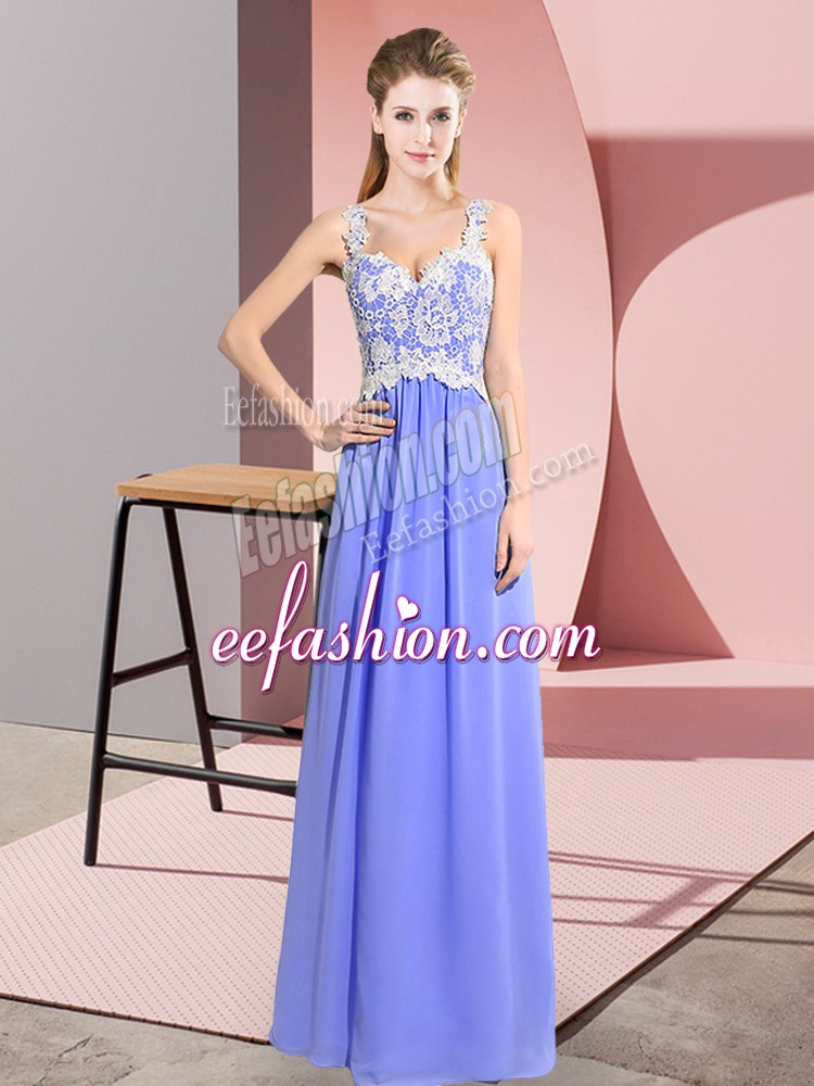 New Style Lavender Sleeveless Chiffon Zipper Prom Evening Gown for Prom and Party