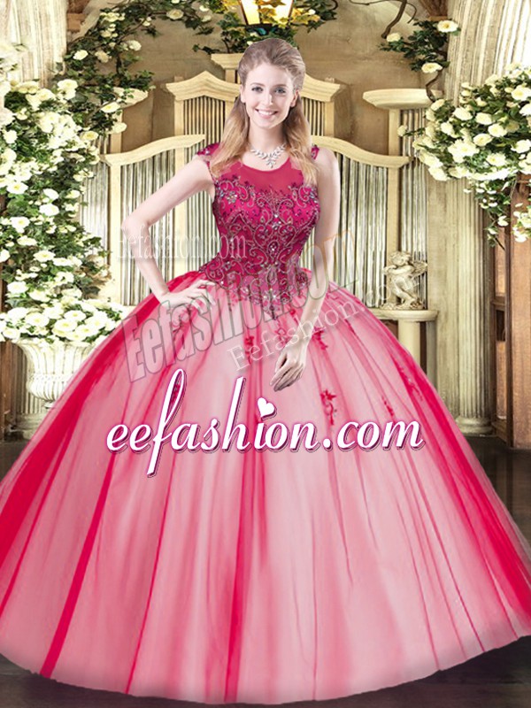 Trendy Floor Length Zipper Quince Ball Gowns Red for Military Ball and Sweet 16 and Quinceanera with Beading