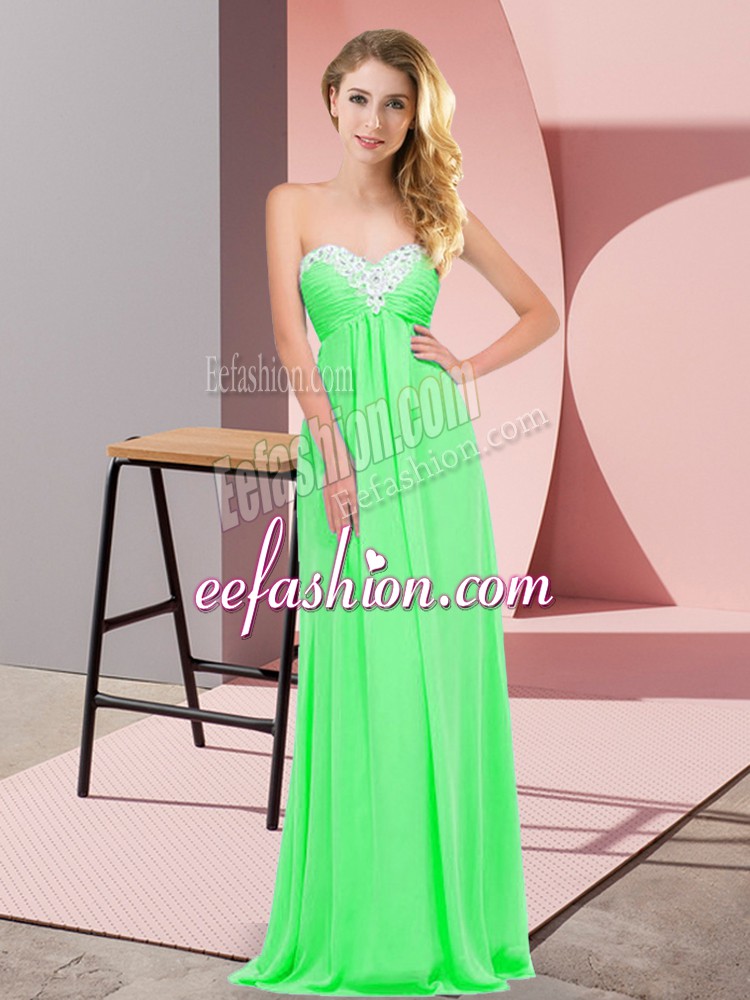 Dynamic Apple Green Lace Up Sweetheart Ruching Prom Gown Chiffon Sleeveless