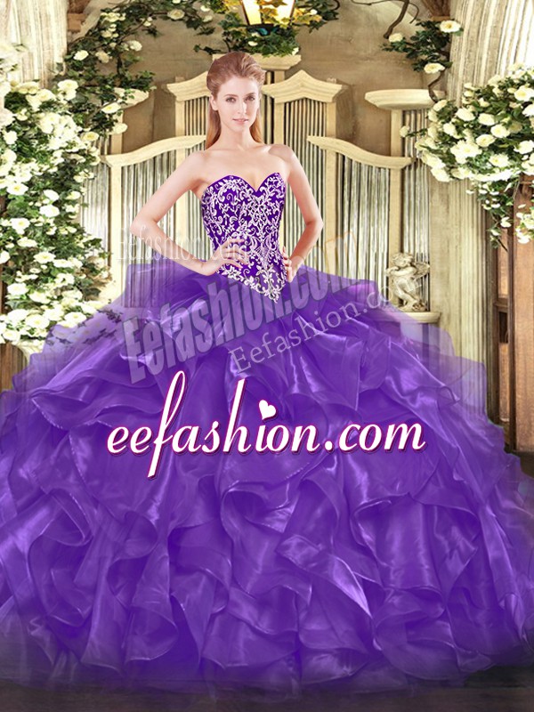 On Sale Sweetheart Sleeveless Lace Up Quinceanera Gown Purple Organza