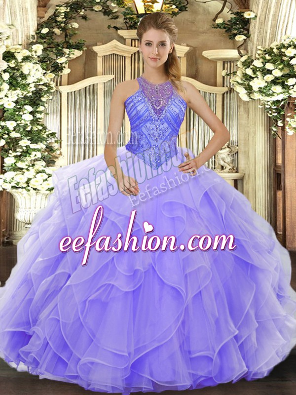 Superior Organza Sleeveless Floor Length Quinceanera Gowns and Beading and Ruffles
