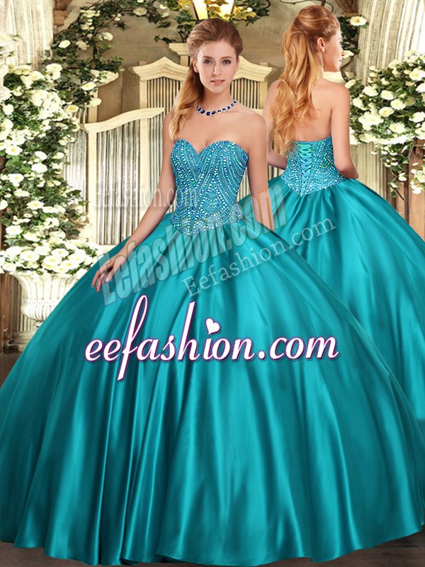Sumptuous Sweetheart Sleeveless Satin Quinceanera Dresses Beading Lace Up