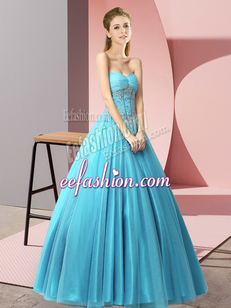  Baby Blue Sweetheart Lace Up Beading Prom Evening Gown Sleeveless