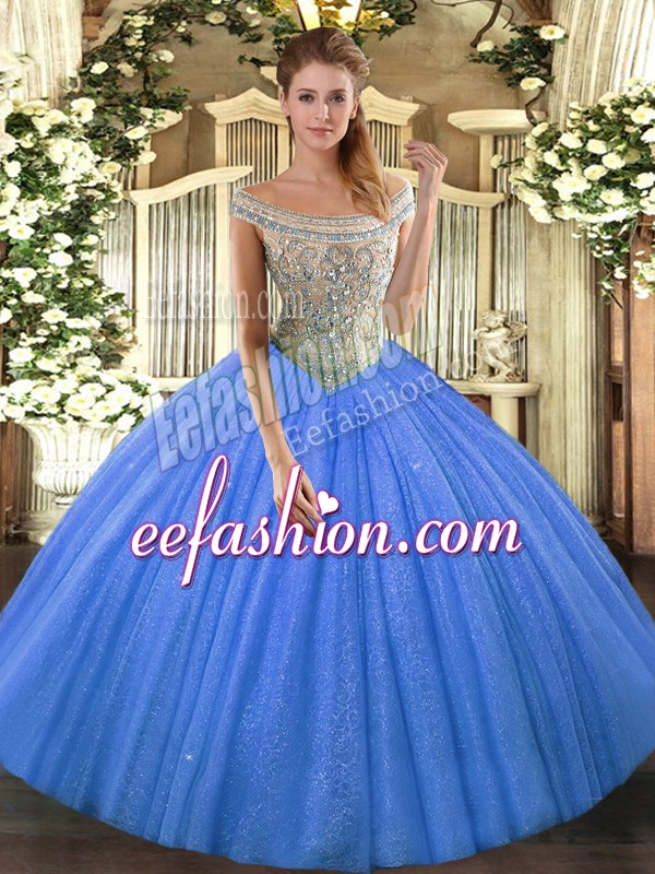  Tulle and Sequined Sleeveless Floor Length Quinceanera Gown and Beading