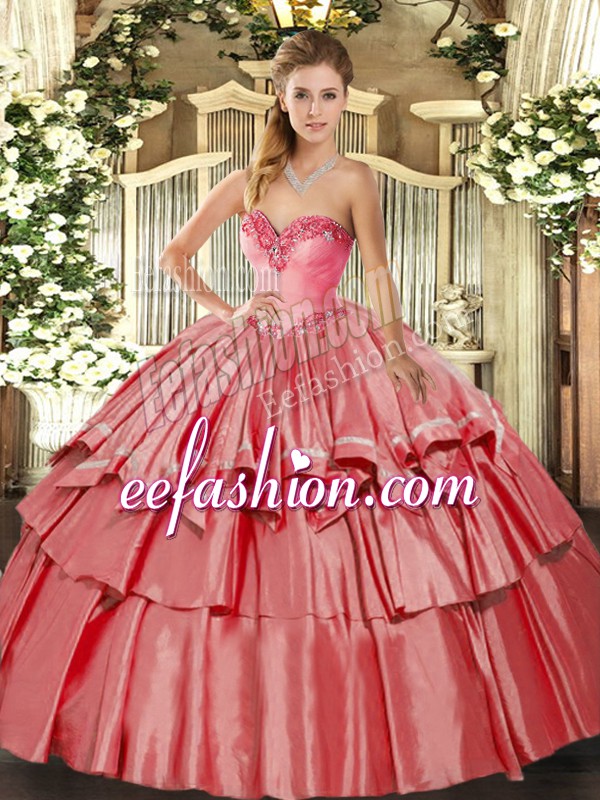Sumptuous Sweetheart Sleeveless Lace Up Vestidos de Quinceanera Coral Red Organza and Taffeta