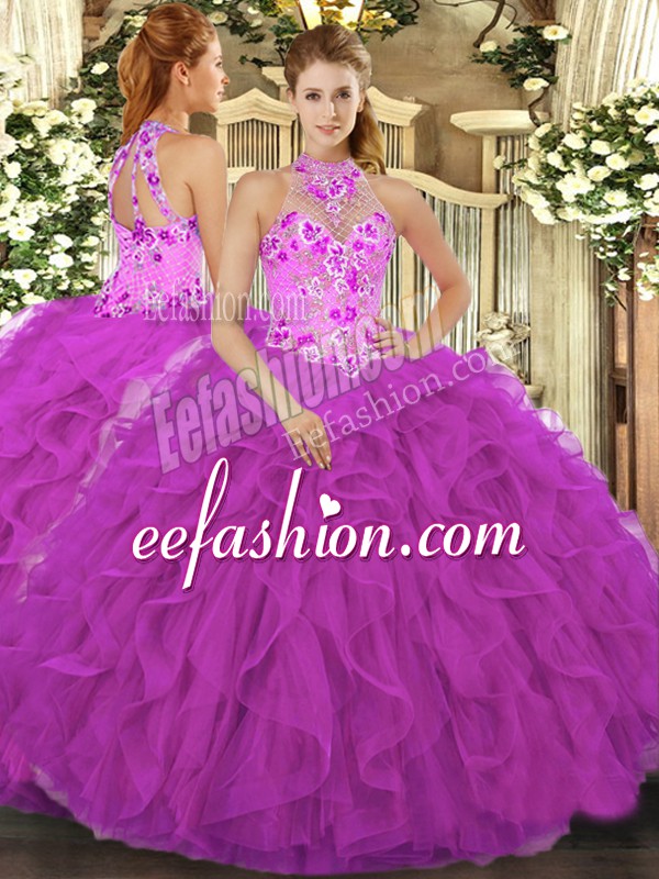 Dramatic Sleeveless Beading and Embroidery and Ruffles Lace Up Quinceanera Gown