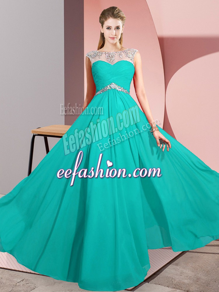  Turquoise Clasp Handle Homecoming Dress Beading Sleeveless Floor Length