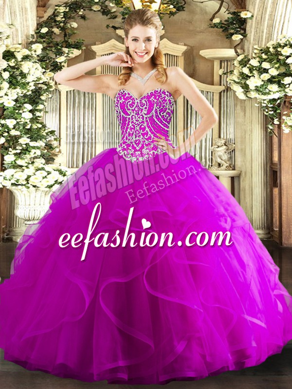  Tulle Sleeveless Floor Length Quinceanera Dress and Beading and Ruffles