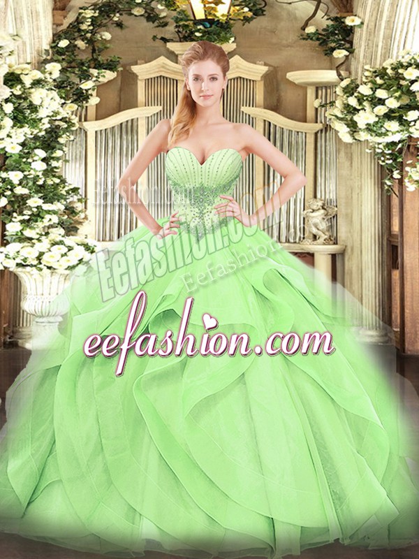 Shining Yellow Green Sleeveless Tulle Lace Up 15 Quinceanera Dress for Military Ball and Sweet 16 and Quinceanera