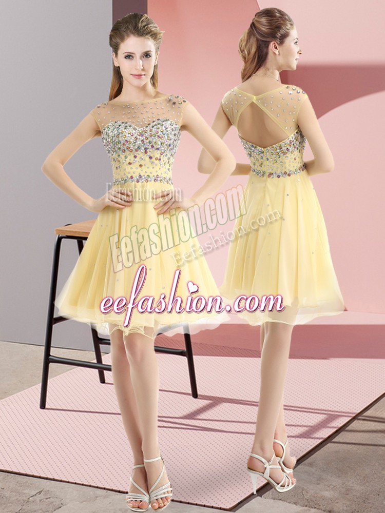 Noble Bateau Sleeveless Side Zipper Prom Gown Light Yellow Tulle