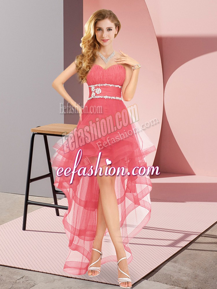 Pretty Tulle Sleeveless High Low Homecoming Dress and Beading
