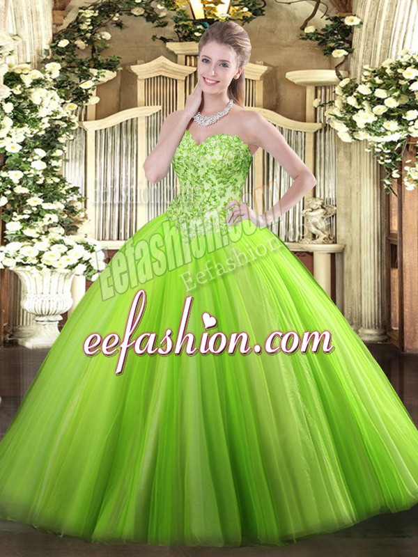  Sweet 16 Dress Military Ball and Sweet 16 and Quinceanera with Appliques Sweetheart Sleeveless Lace Up