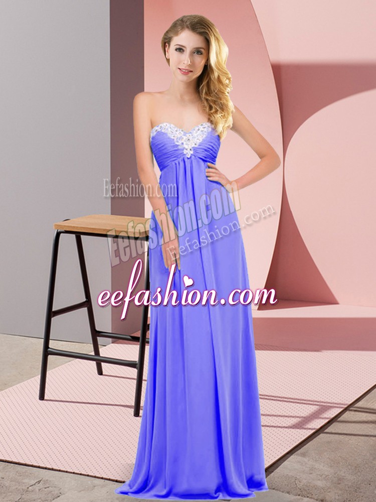 Free and Easy Floor Length Lace Up Prom Evening Gown Lavender for Prom and Party with Ruching