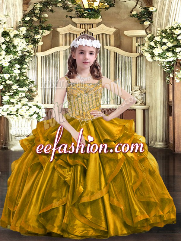 Organza Sleeveless Floor Length Little Girls Pageant Dress Wholesale and Beading and Ruffles
