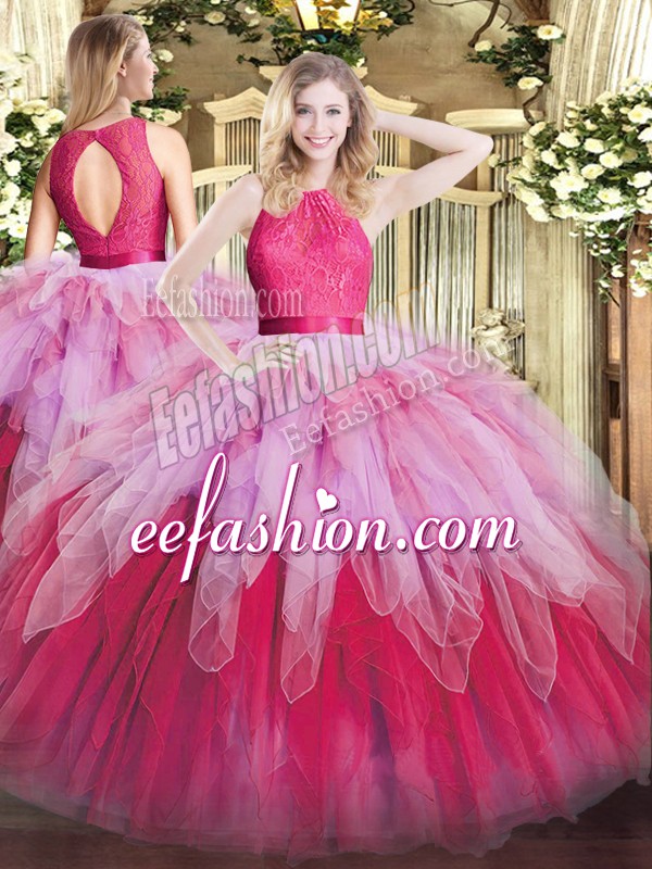 Amazing Organza Sleeveless Floor Length Quinceanera Gowns and Ruffles