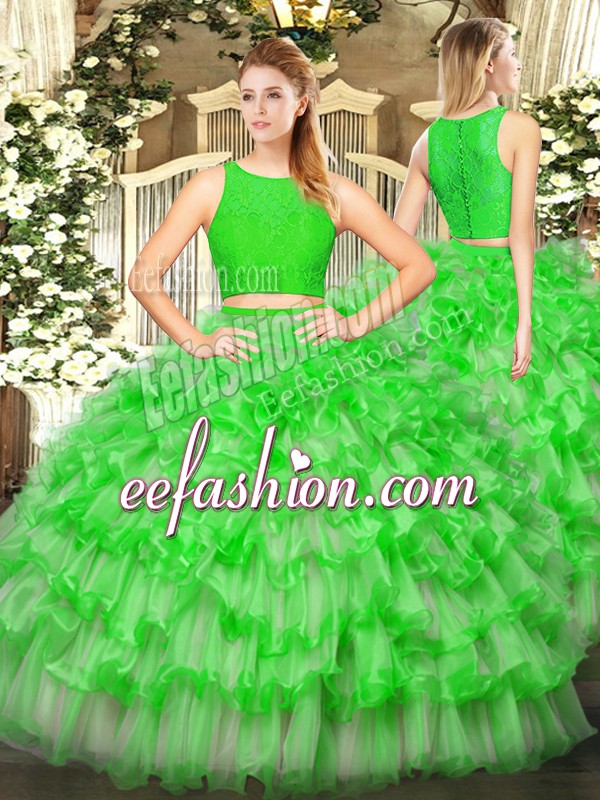Stylish Ruffled Layers Quinceanera Dress Green Zipper Sleeveless Floor Length
