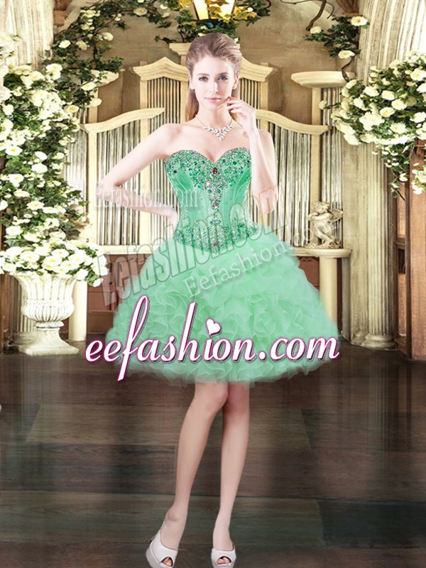  Apple Green Sweetheart Neckline Beading and Ruffles and Pick Ups Prom Dress Sleeveless Lace Up