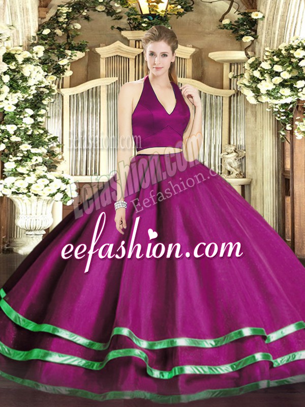  Tulle Sleeveless Floor Length 15 Quinceanera Dress and Ruffled Layers