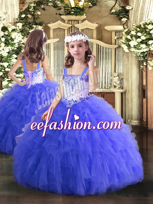 Fancy Sleeveless Lace Up Floor Length Beading and Ruffles Kids Formal Wear