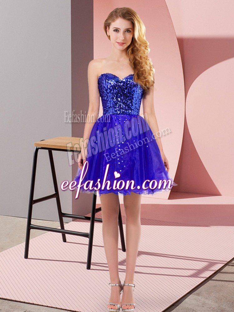 Comfortable Tulle Sleeveless Mini Length Dress for Prom and Sequins