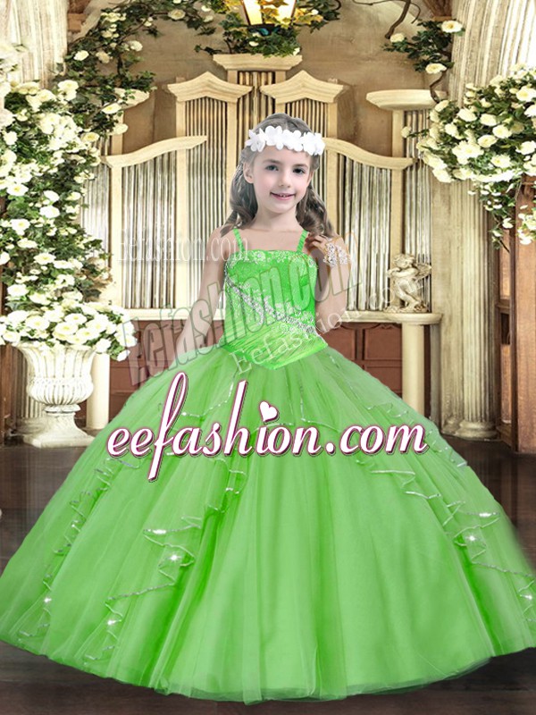 Beauteous Lace Up Straps Beading and Ruffles and Sequins Little Girls Pageant Dress Wholesale Tulle Sleeveless