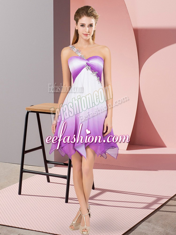 Attractive Fading Color One Shoulder Sleeveless Lace Up Beading Prom Evening Gown in Multi-color