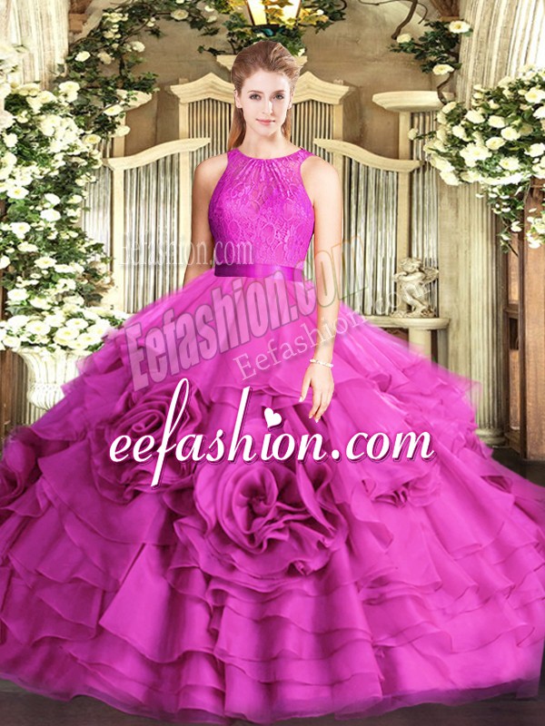 Colorful Sleeveless Lace Zipper Quinceanera Gowns