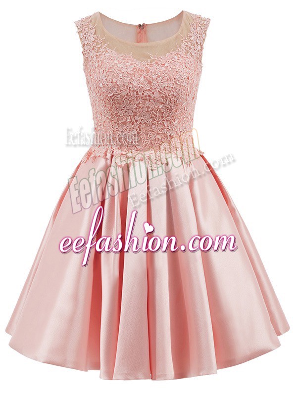 Simple Mini Length Zipper Court Dresses for Sweet 16 Baby Pink for Prom and Party with Lace