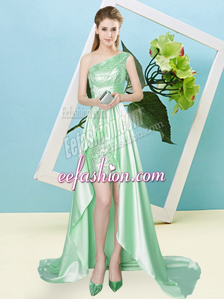 High Low Lace Up Homecoming Dress Apple Green for Prom and Party with Sequins