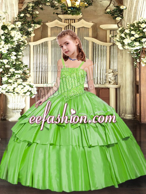  Floor Length Ball Gowns Sleeveless Yellow Green Kids Formal Wear Lace Up