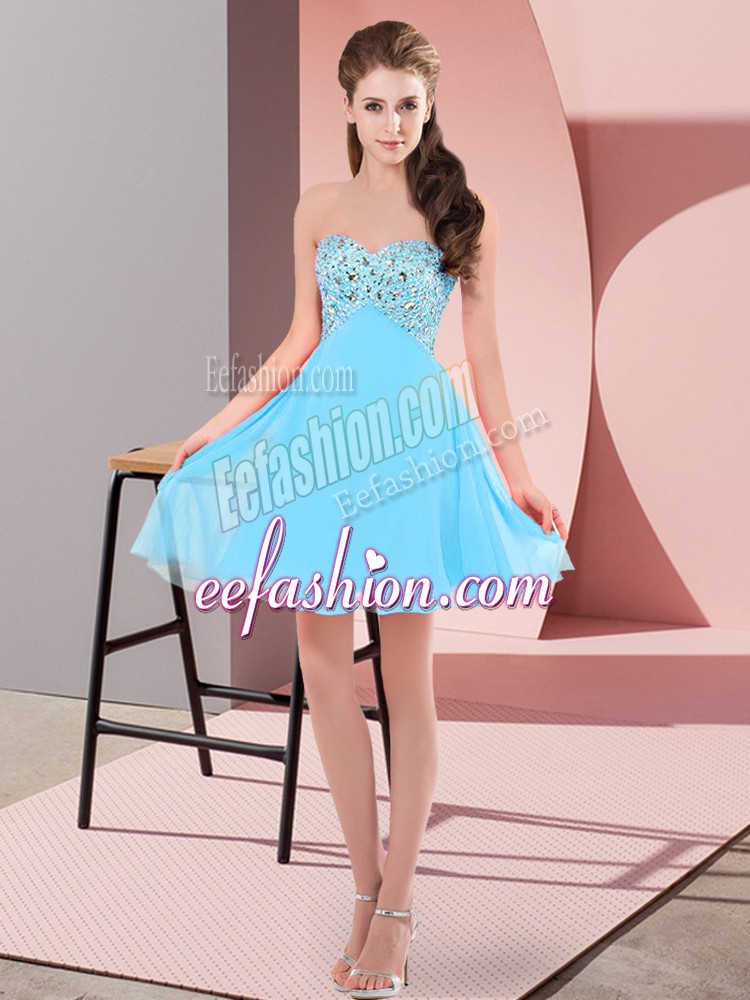 Gorgeous Aqua Blue Prom Dresses Prom and Party with Beading Sweetheart Sleeveless Lace Up