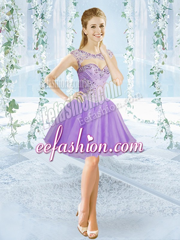  Lavender Scoop Neckline Beading Dress for Prom Sleeveless Lace Up
