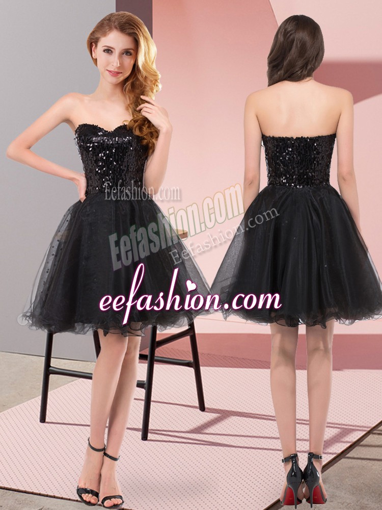 Gorgeous Sweetheart Sleeveless Tulle Homecoming Dress Sequins Zipper