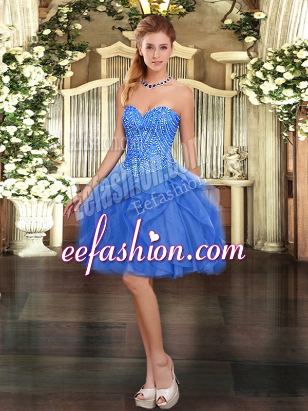 Glorious Mini Length Ball Gowns Sleeveless Blue Homecoming Dress Lace Up