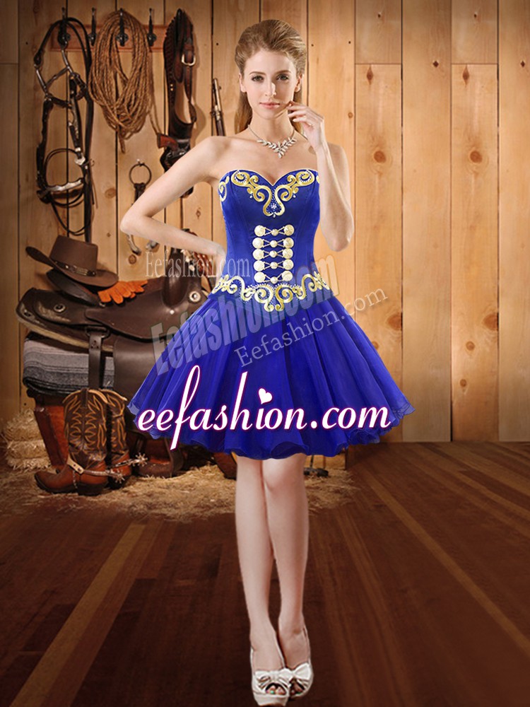  Sleeveless Lace Up Mini Length Embroidery Prom Dresses