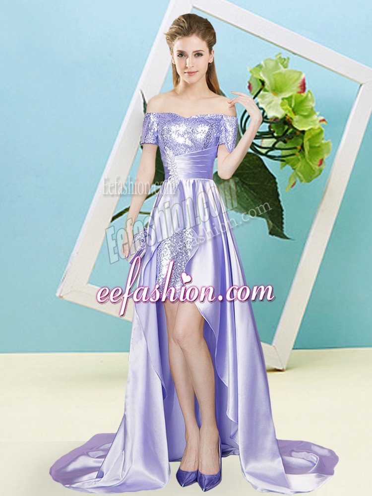 Inexpensive Short Sleeves Sequins Lace Up Homecoming Dress