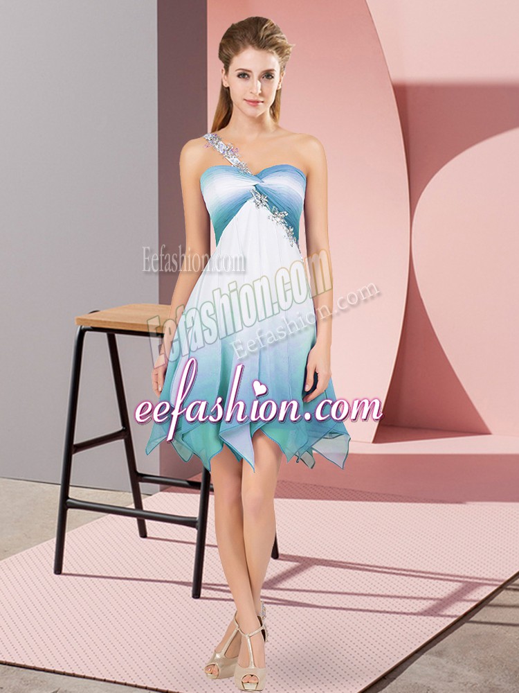  Fading Color Sleeveless Asymmetrical Prom Dresses and Beading