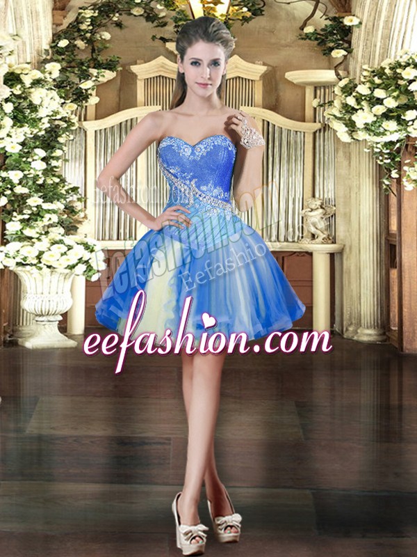  Sweetheart Sleeveless Lace Up Baby Blue Tulle