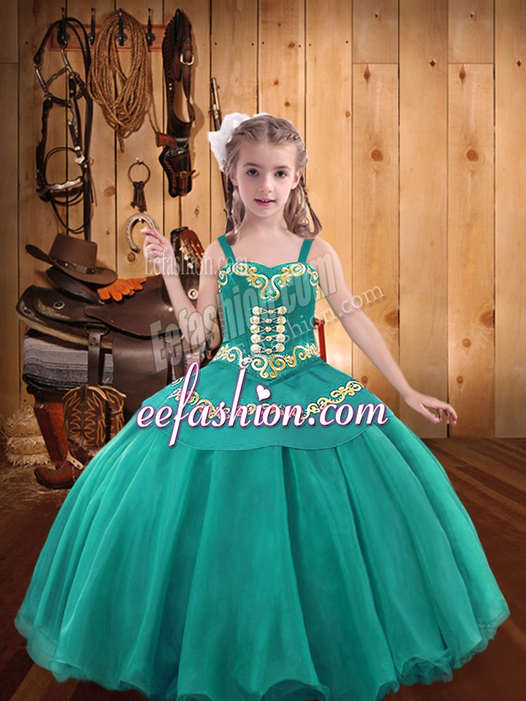  Ball Gowns Sleeveless Teal Little Girl Pageant Dress Lace Up