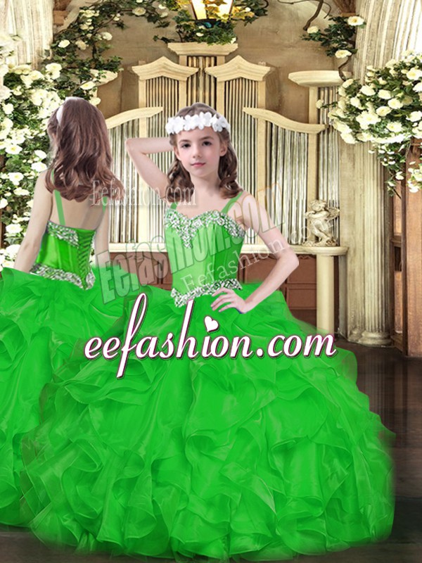  Sleeveless Lace Up Floor Length Beading and Ruffles Little Girls Pageant Gowns