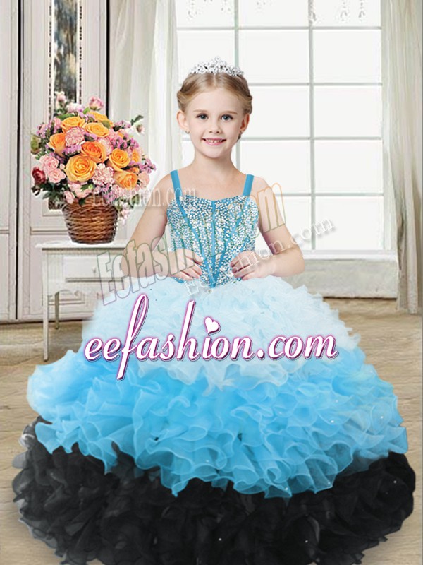 Discount Floor Length Lace Up Little Girls Pageant Gowns Multi-color for Sweet 16 and Quinceanera with Beading and Ruffles