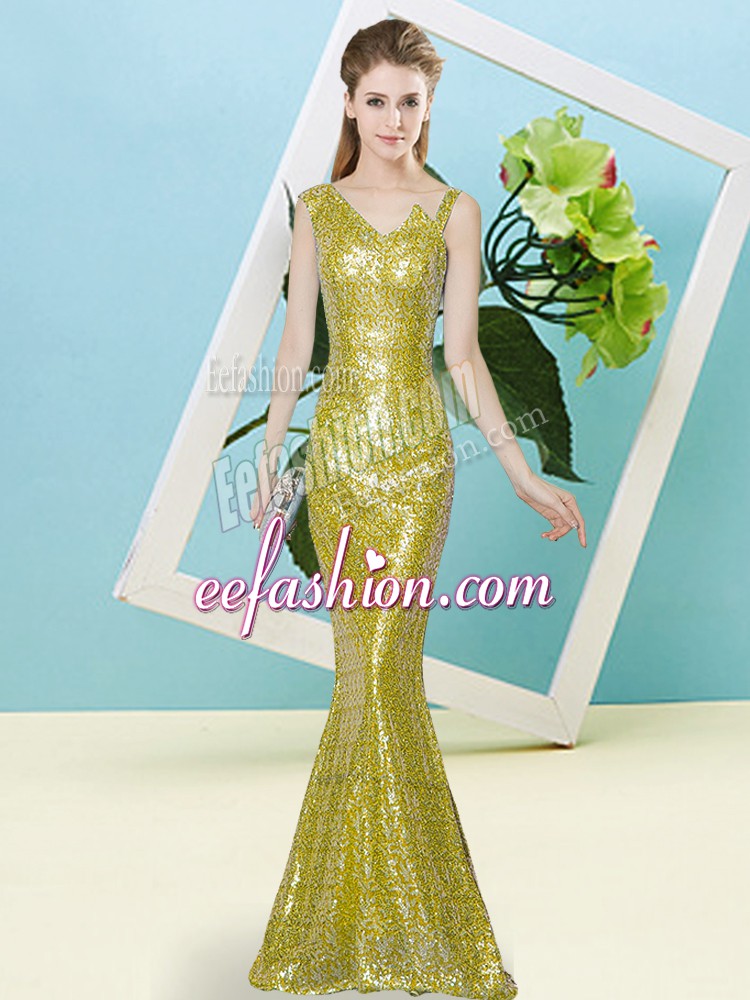 Hot Sale Sequined Asymmetric Sleeveless Zipper Sequins Prom Party Dress in Yellow