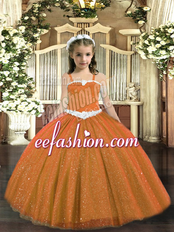  Floor Length Ball Gowns Sleeveless Rust Red Little Girl Pageant Gowns Lace Up