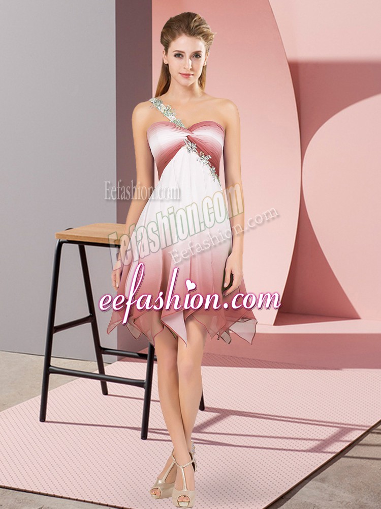  Beading Prom Dress Multi-color Lace Up Sleeveless Asymmetrical