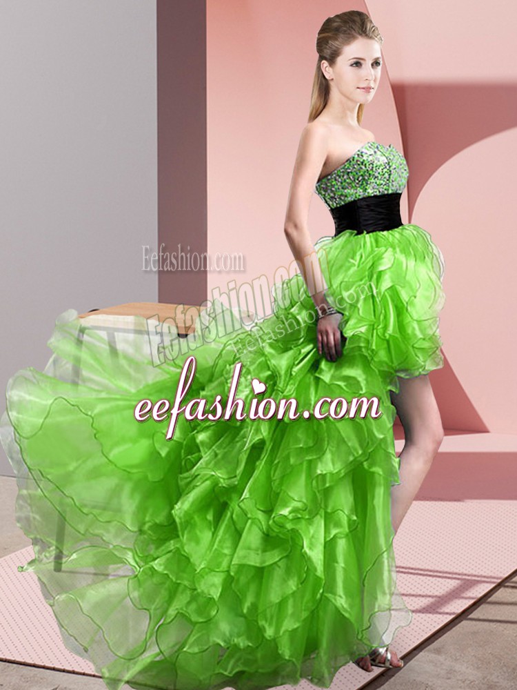  A-line Prom Dresses Sweetheart Organza Sleeveless High Low Lace Up