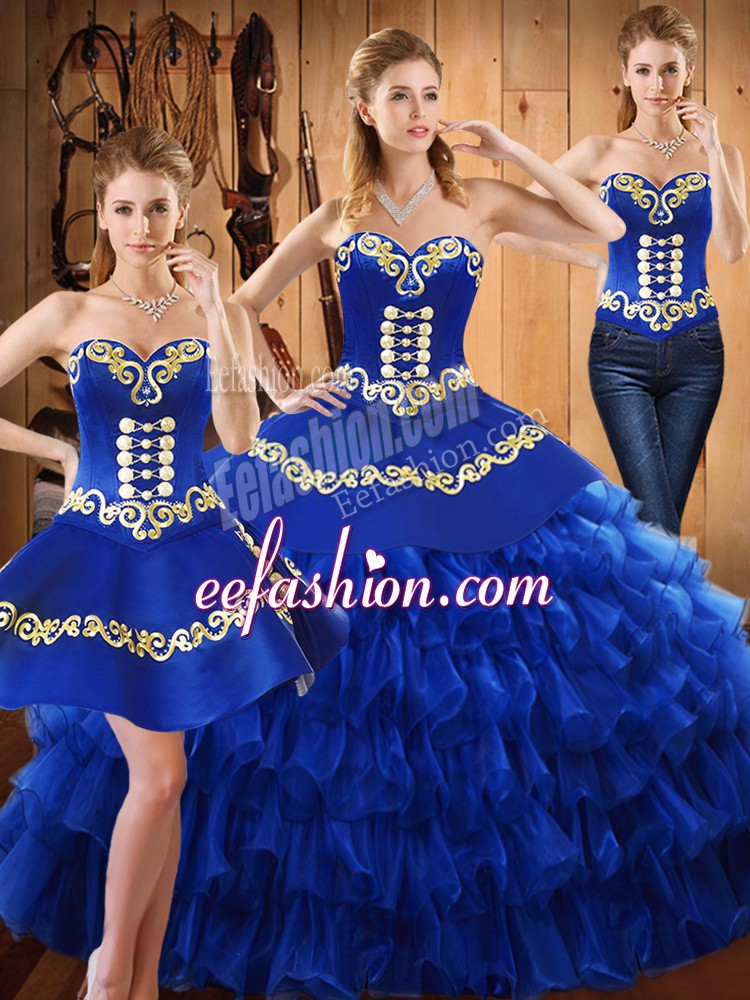  Ball Gowns Vestidos de Quinceanera Blue Sweetheart Tulle Sleeveless Floor Length Lace Up