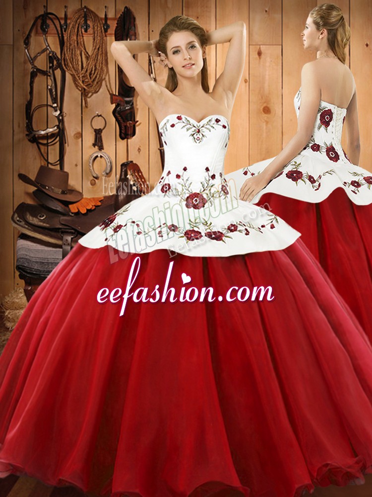  Wine Red 15th Birthday Dress Military Ball and Sweet 16 and Quinceanera with Embroidery Halter Top Sleeveless Lace Up